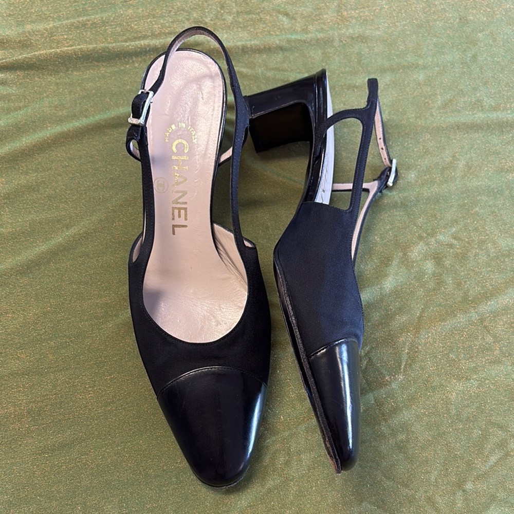 Chanel Black Slingback Heels Vintage Size 37
